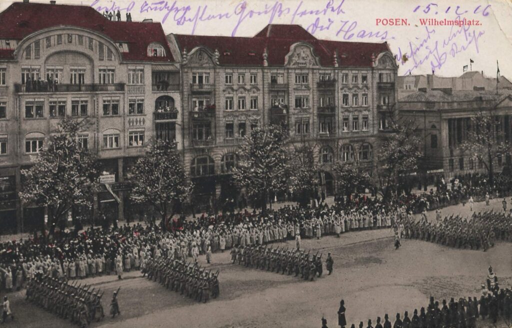 Plac Wolności, wówczas Wilhelmsplatz, na pocztówce z 1916 r.